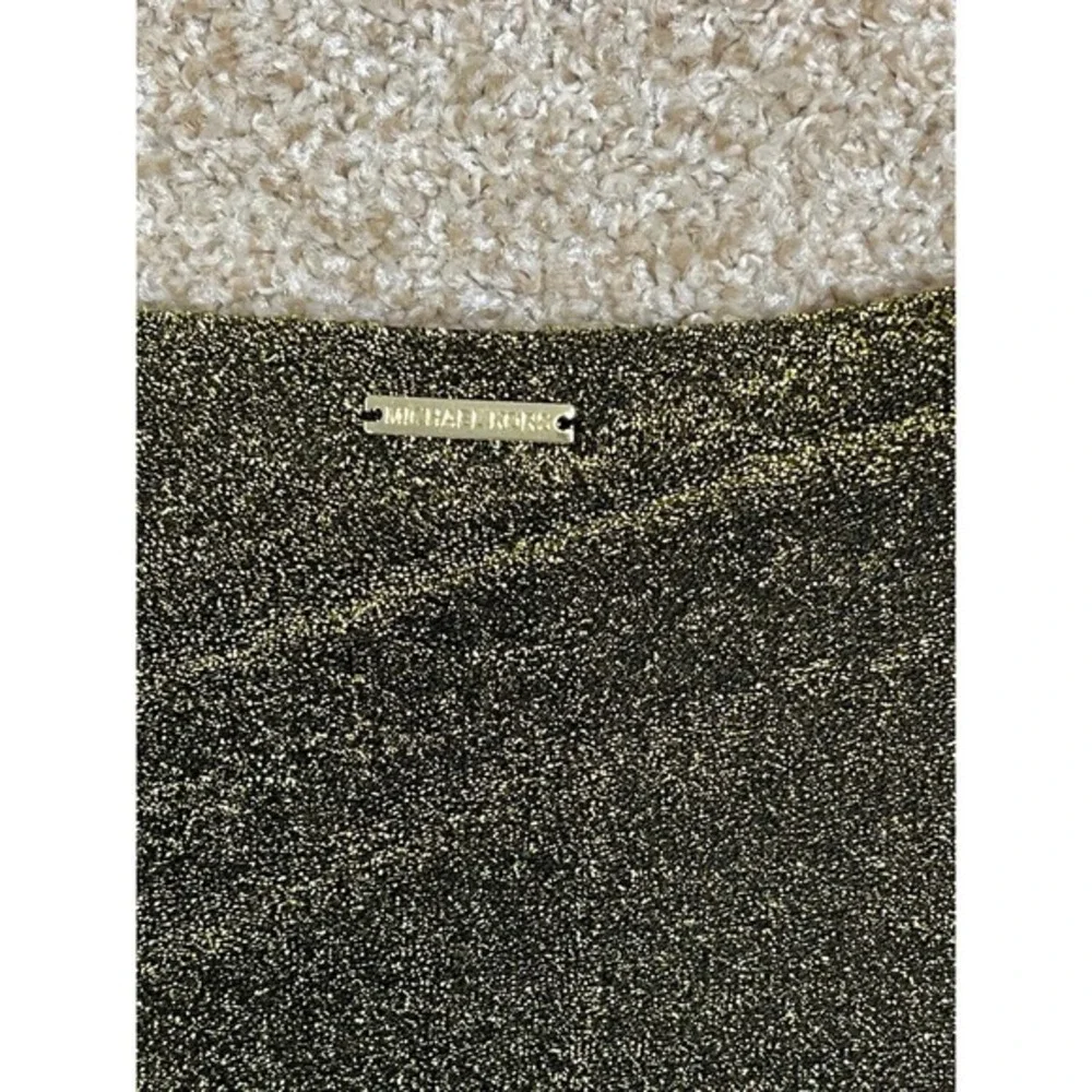 Michael Kors Womens L Glitter Sparkle Gold MK Short Sleeve T Shirt V-Neck‎